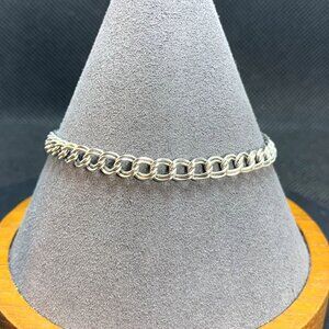 VTG Solid Sterling Silver 925 Traditional Double Link Charm Bracelet 4.5mm 7'' L